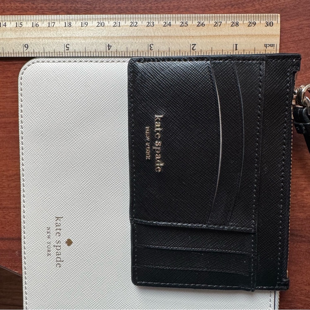 Kate Spade New York Cream Saffiano Leather Pouch & Black Wristlet Set - Picture 3 of 6